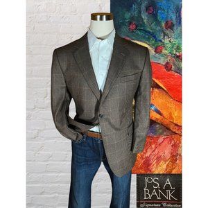 Jos A Bank 46R Signature Houndstooth Blazer Coat Jacket Silk Camelhair